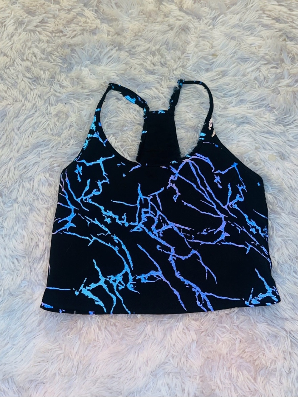 Black Lightning-Print Racerback Crop Top - Women